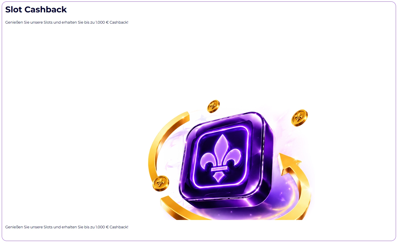Slotroyals Casino Slot Cashback bis zu 1.000 Euro
