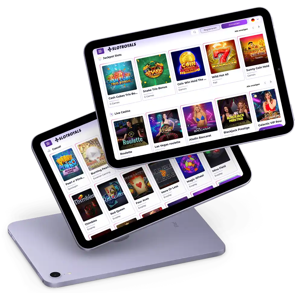 Slotroyals Casino mobile Nutzung auf Smartphone und Tablet mit Slots und Live Casino