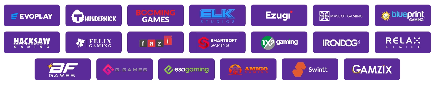 Slotroyals Casino Spiele-Anbieter mit Logos verschiedener Gaming-Studios