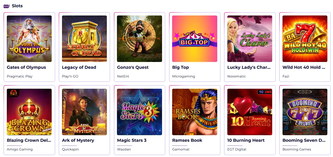 Slotroyals Casino Slot-Bereich mit verschiedenen Spielautomaten und Spielkategorien